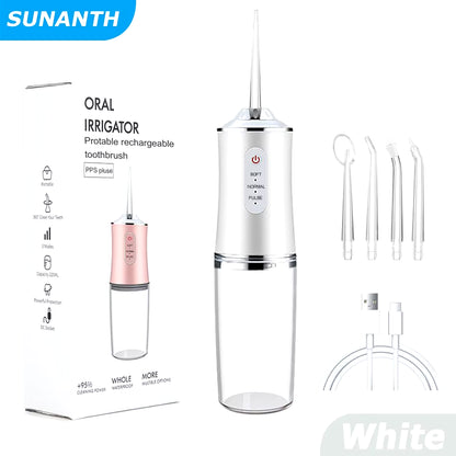 USB Portable Oral Irrigator Water Flosser Dental Water Jet Tools Pick Cleaning Teeth 200ML 4 Nozzles Mouth Oral Cleaning Agents